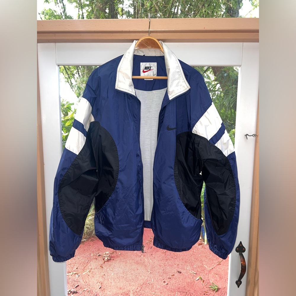 Vintage 90s Nike Blue and Black Windbreaker Track Jacket with Full-Zip